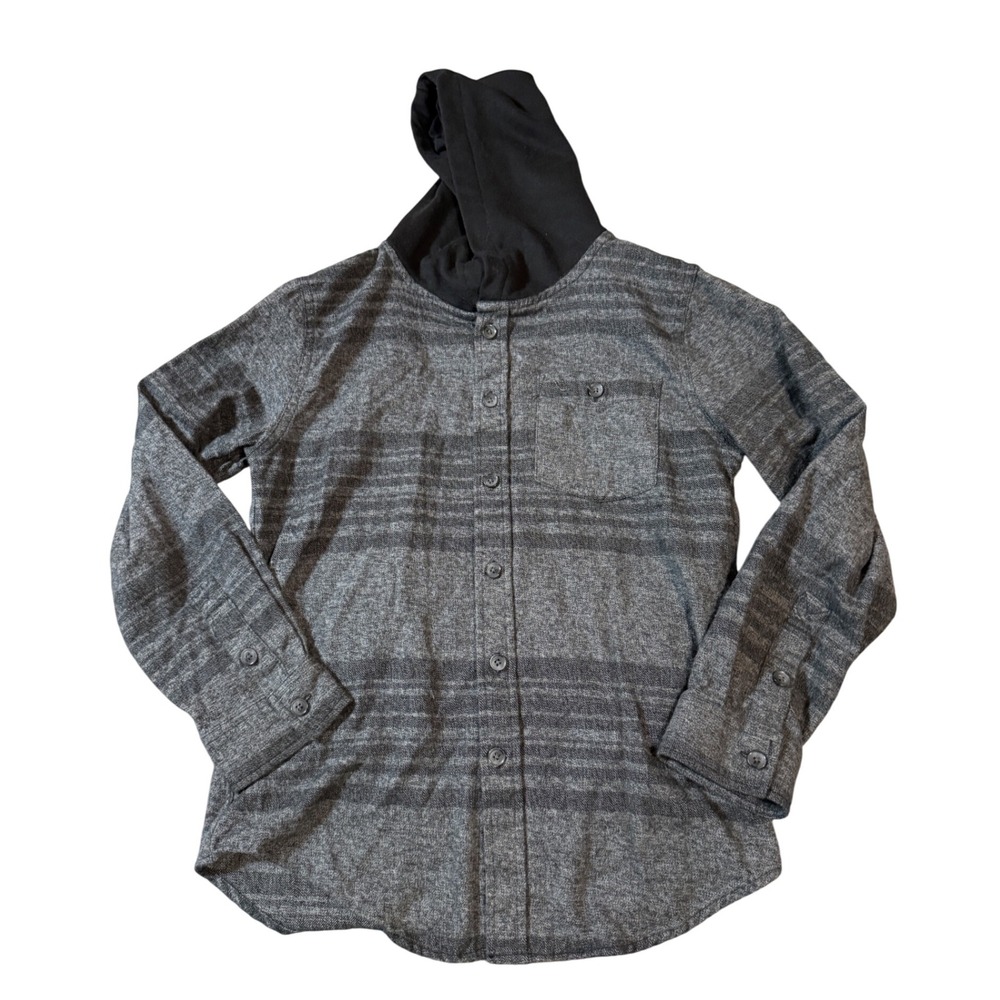 NWOT Univibe Large Big Kid‎ Plaid Hoodie Button Up Lightweight Shacket Cotton